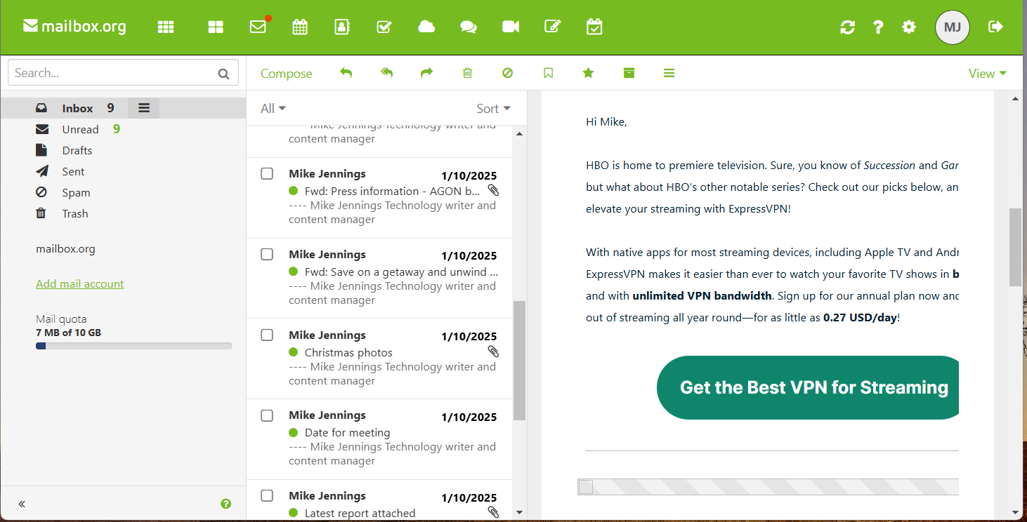 Mailbox.org user interface