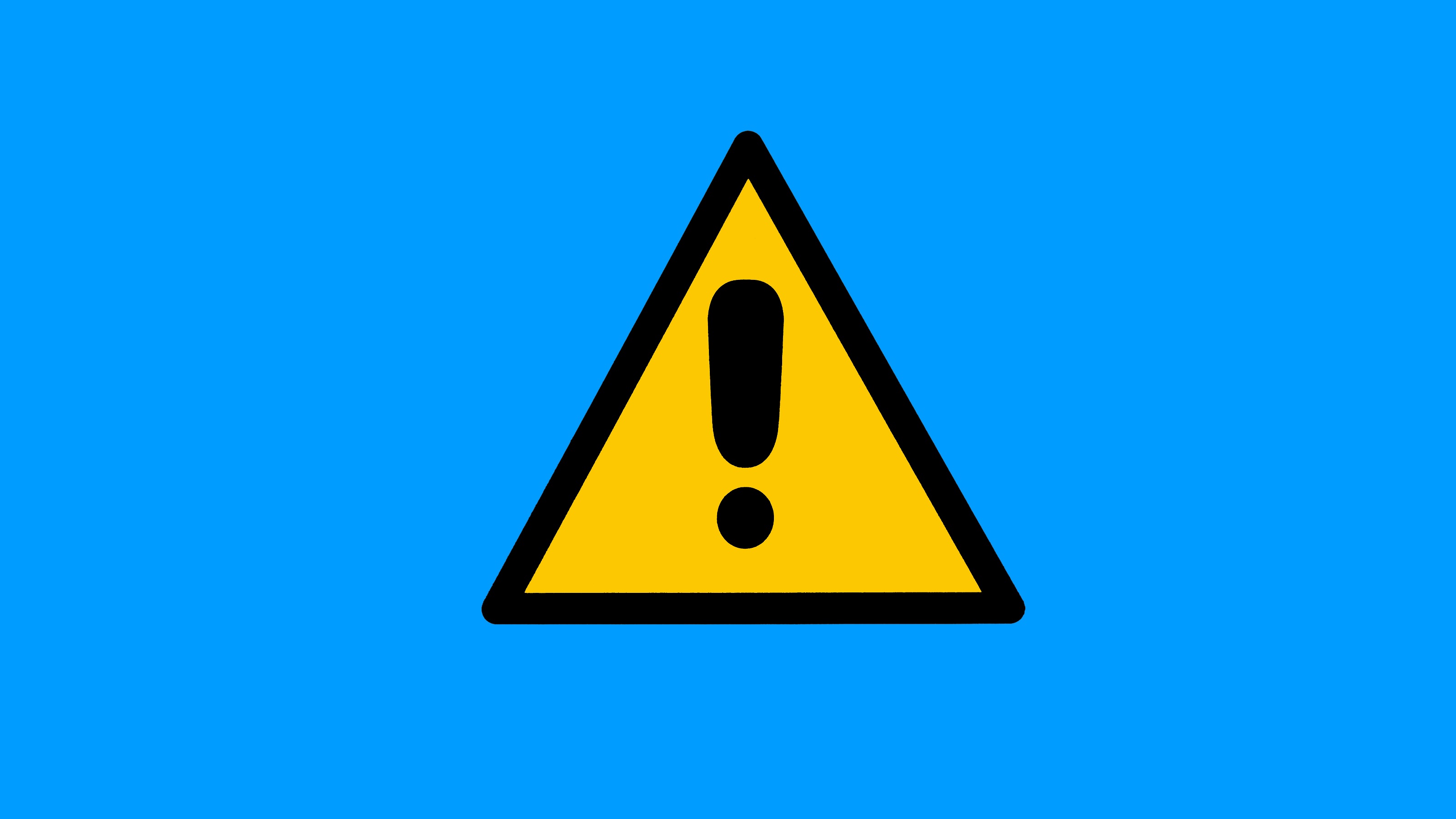 A yellow triangle with an exclamation point inside against a blue background.