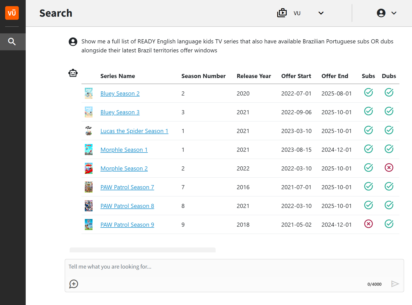 Screen shot of the UI