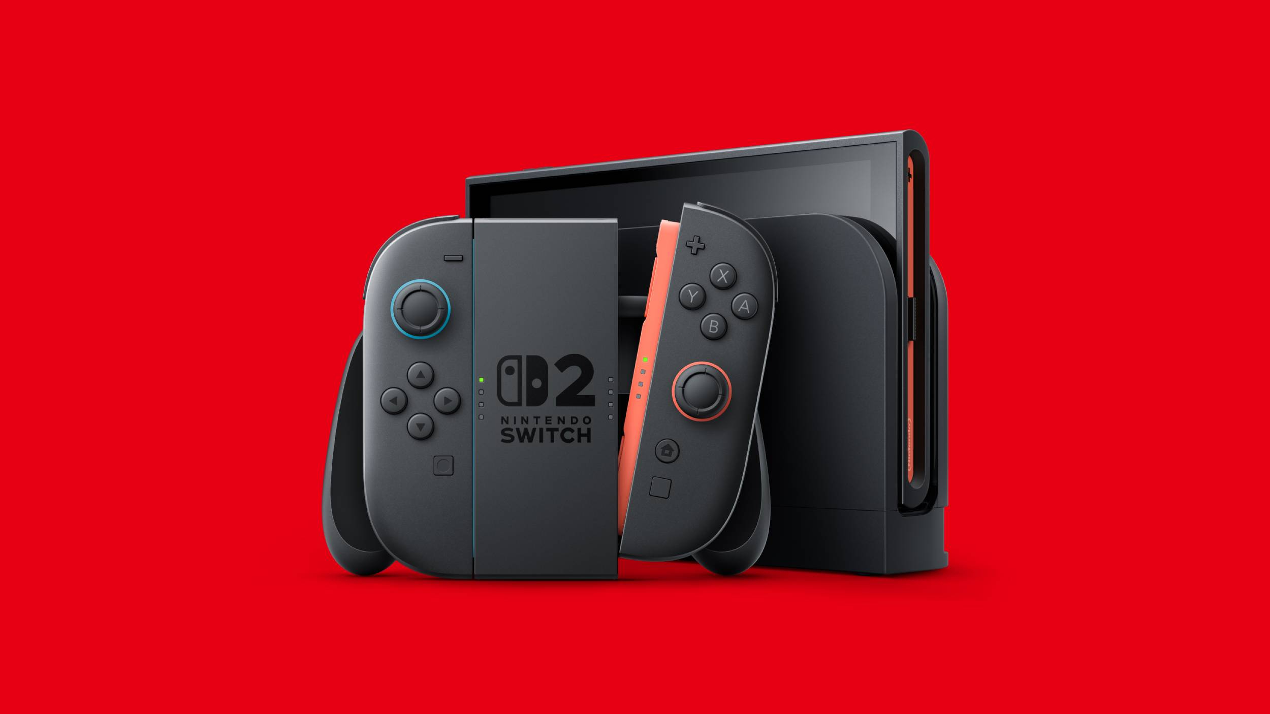 The Nintendo Switch 2 on a red background