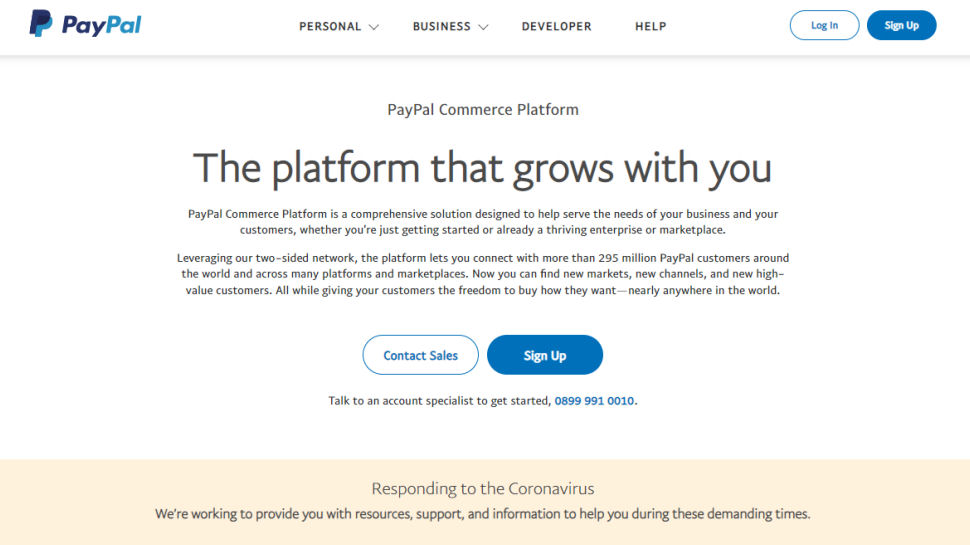 Website screenshot for PayPal Business.
