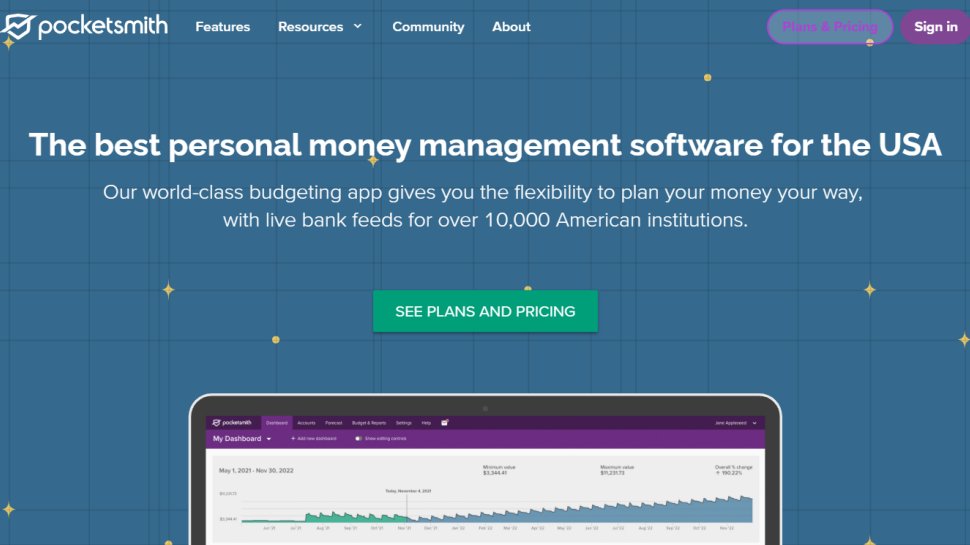 Pocketsmith website screenshot (March 2025)