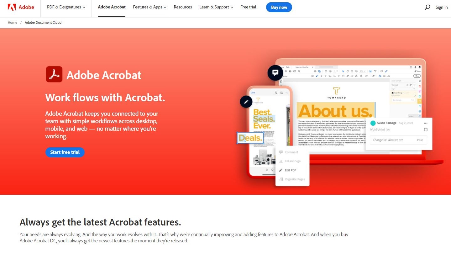 Website screenshot for Adobe Acrobat DC.