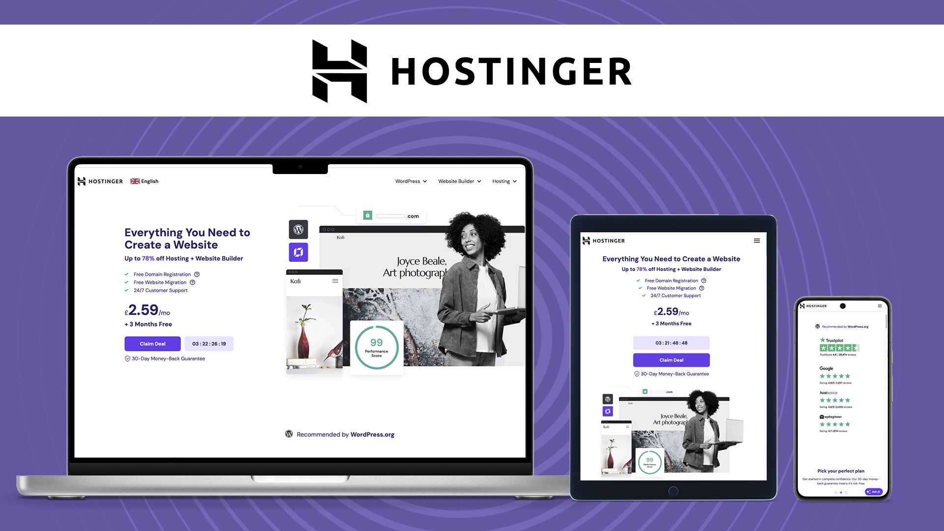 An Image of Hostinger's website on a TechRadar Pro background