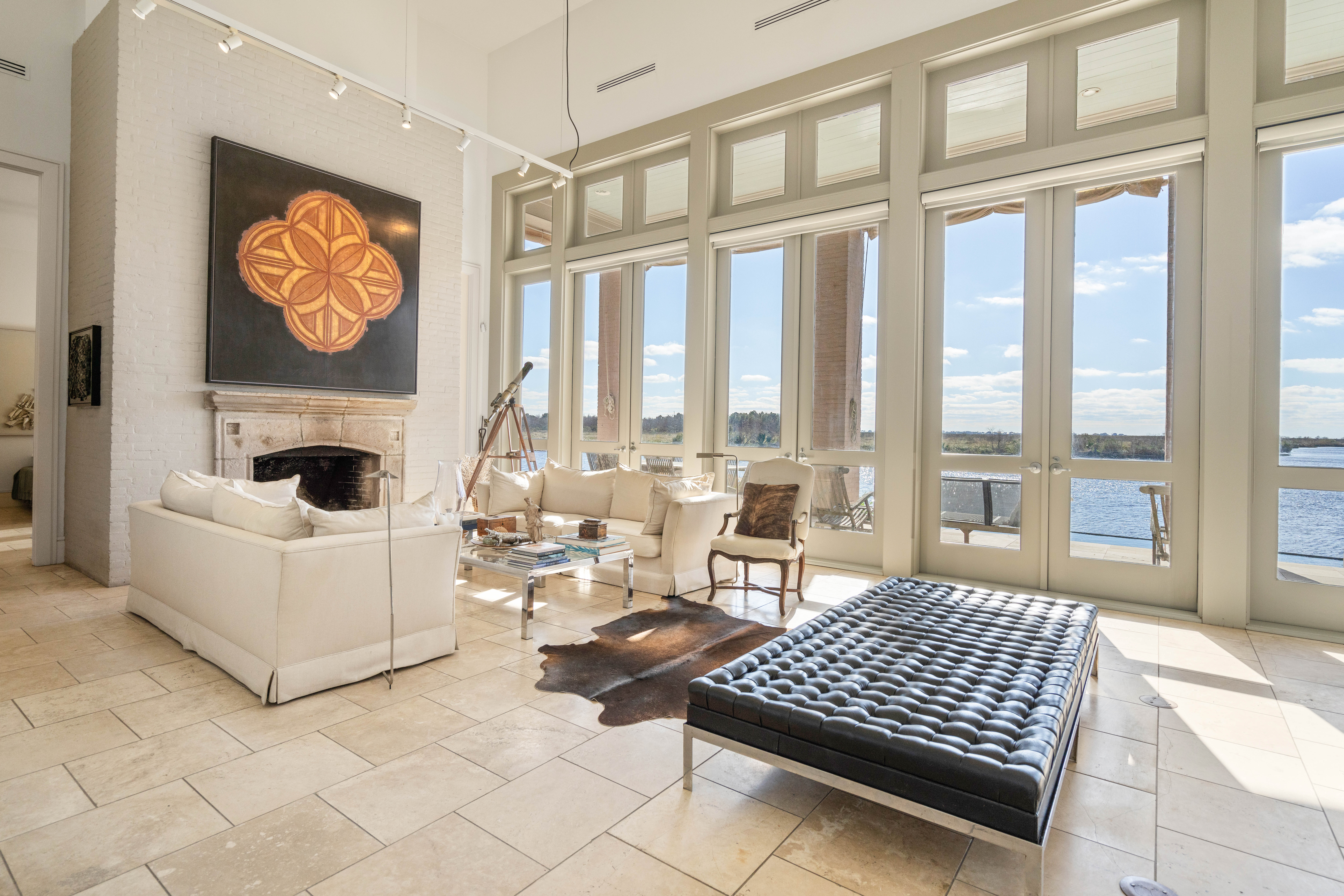 Interior of luxury lakeside home, Louisiana
