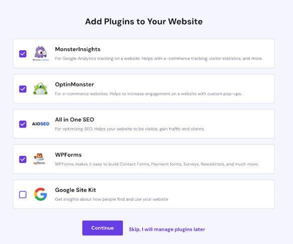 An image of Hostinger's one click plug ins