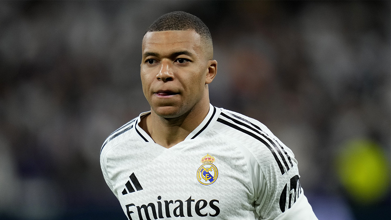 Kylian Mbappe&#039; of Real Madrid looks during the UEFA Champions League 2024/25 Quarter Final Second Leg match between Real Madrid C.F. and Arsenal FC at Estadio Santiago Bernabeu on April 16, 2025 in Madrid, Spain.
