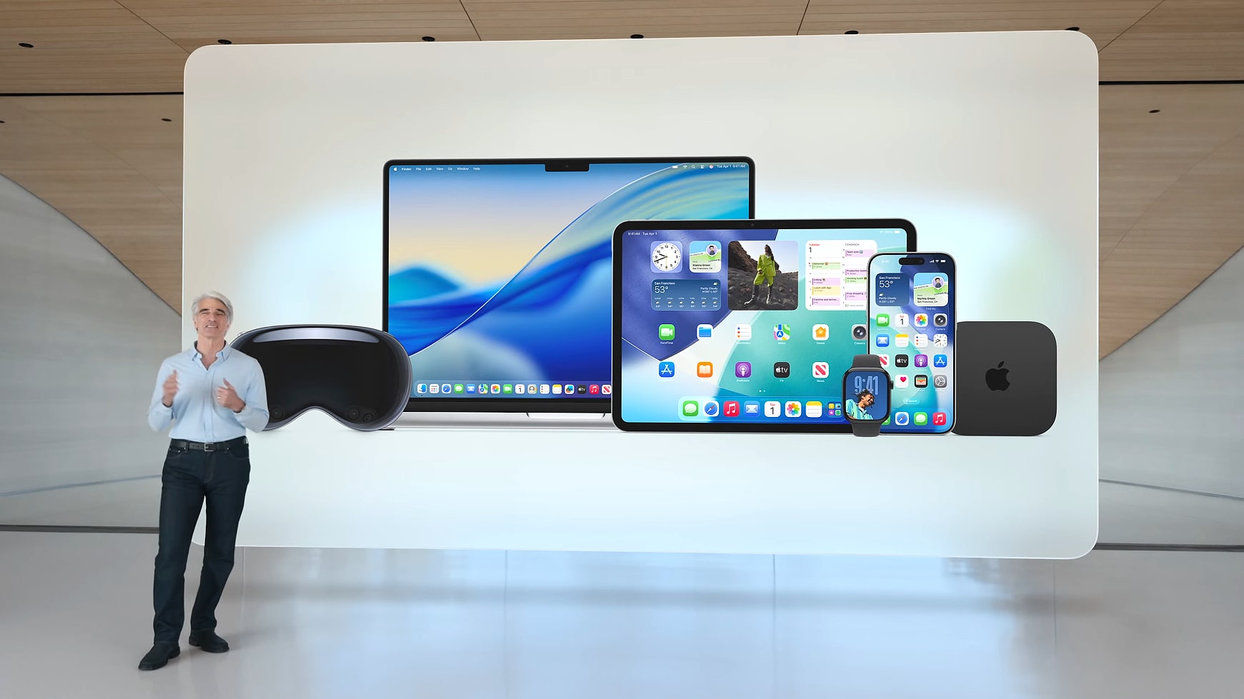 Apple&#039;s Craig Federighi introduces the Liquid Glass redesign at the company&#039;s Worldwide Developers Conference (WWDC) in June 2025.