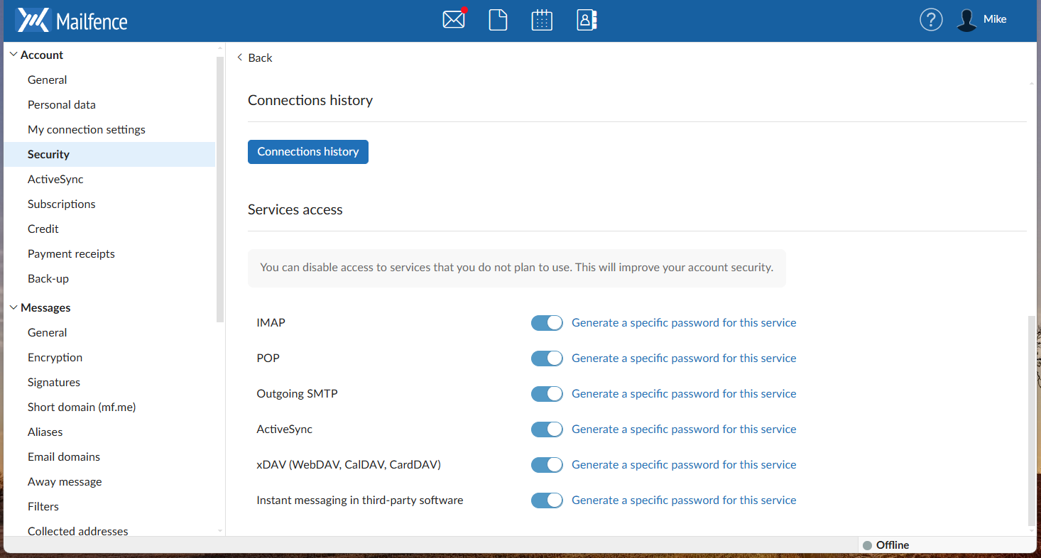 Mailfence interface and use