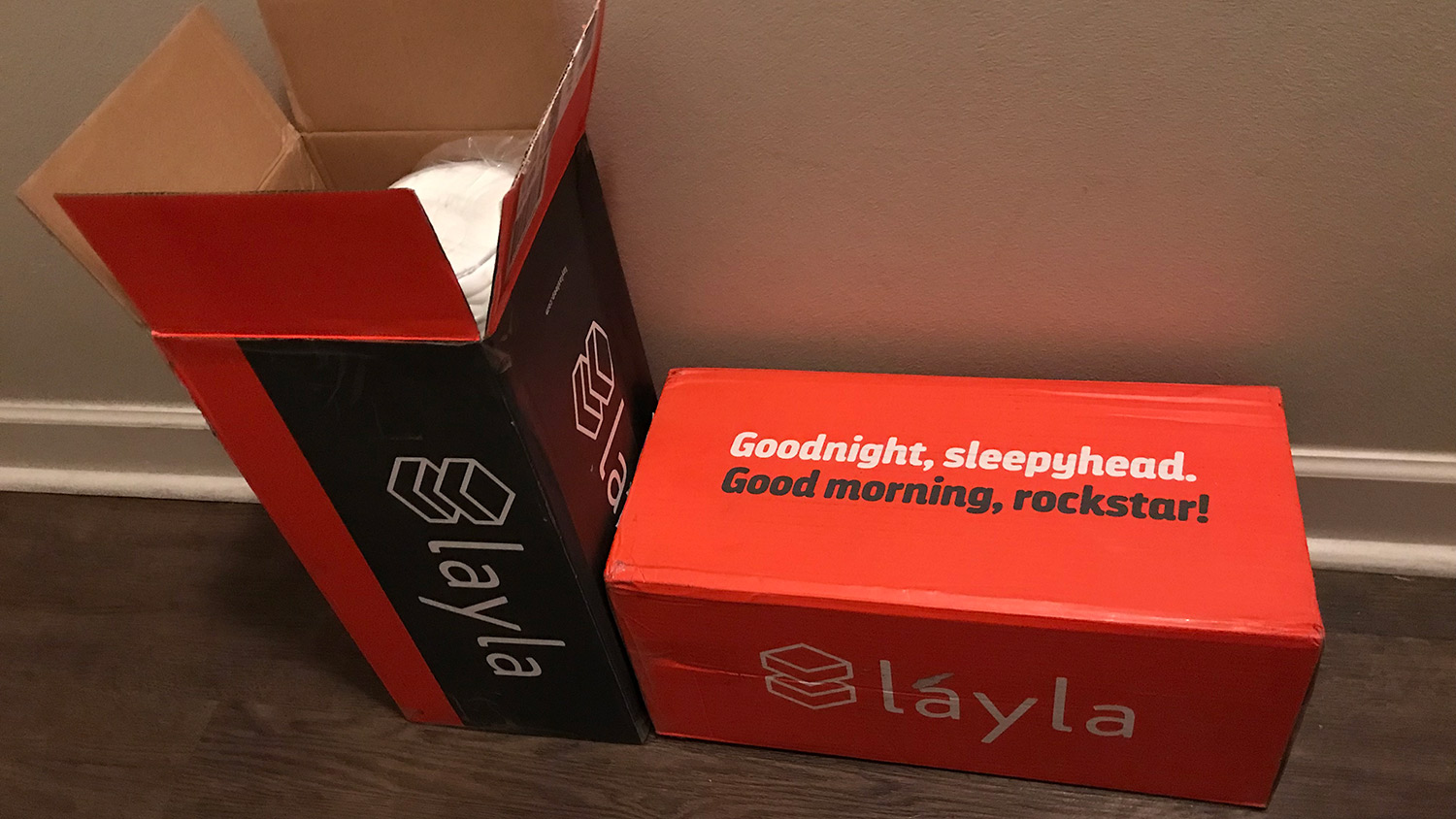 Layla Memory Foam Pillows in their boxes