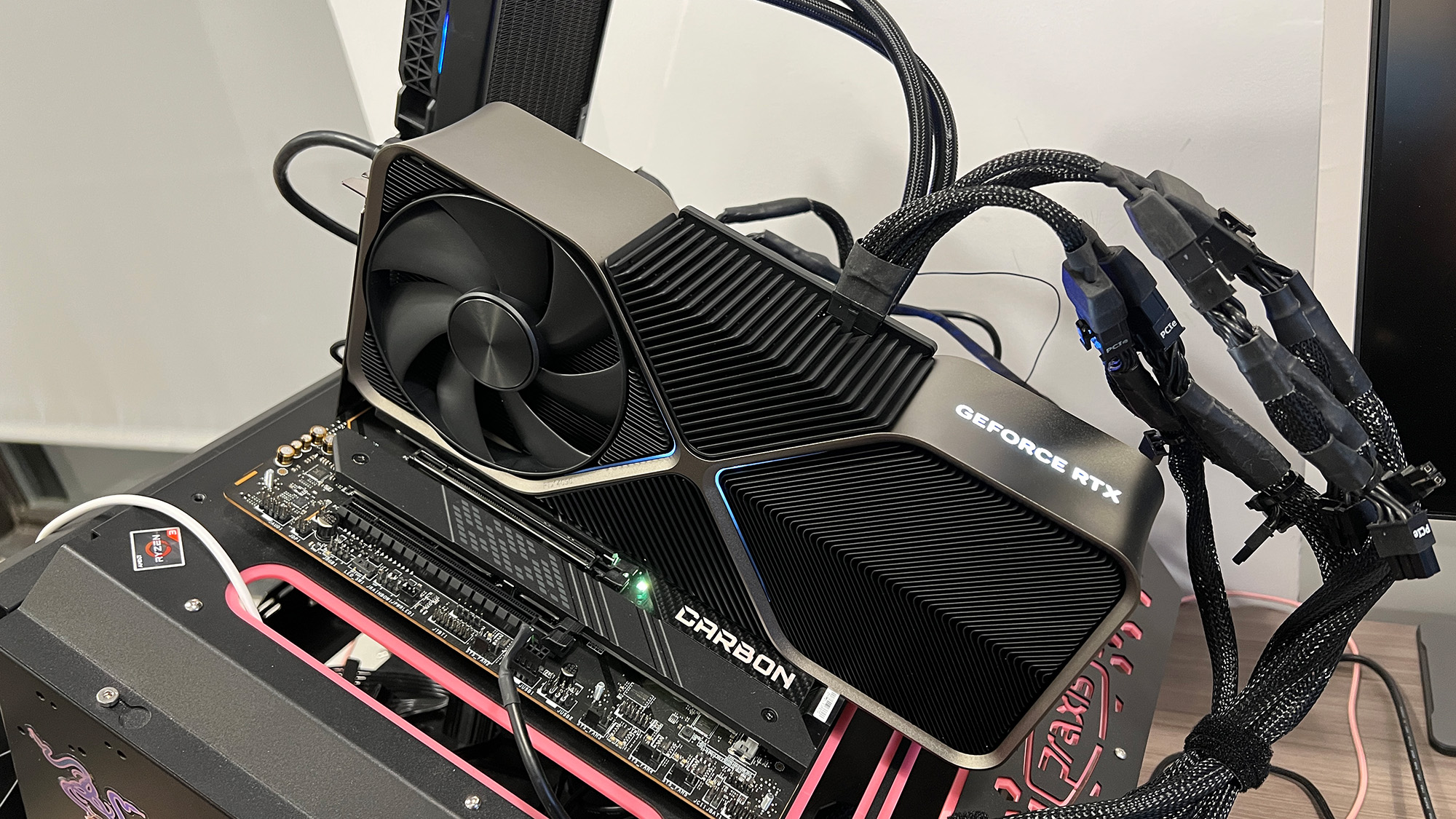 An Nvidia RTX 4090 plugged into a test bench