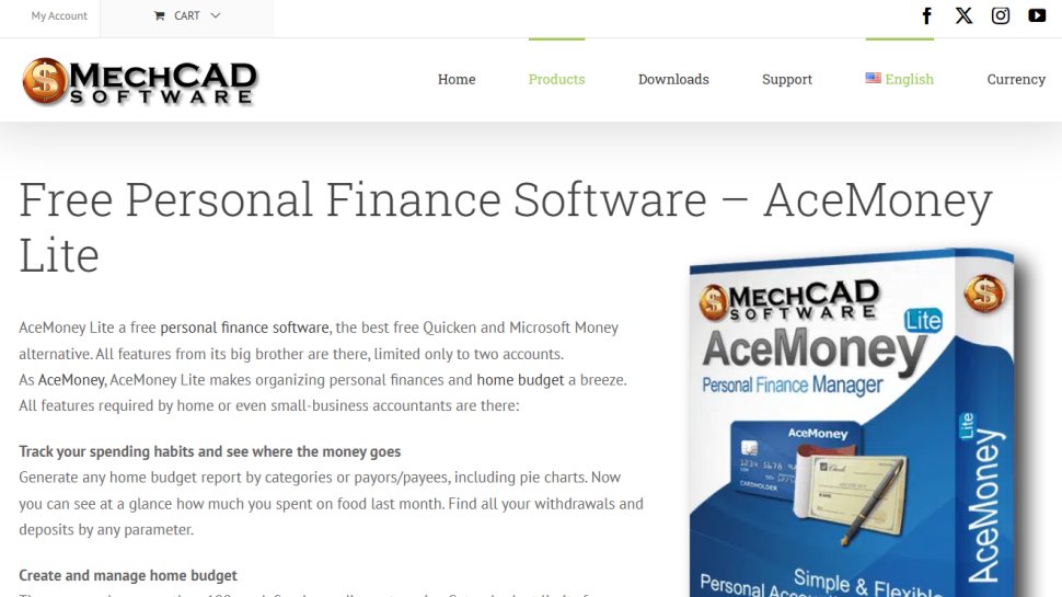 AceMoney Lite website screenshot (March 2025)