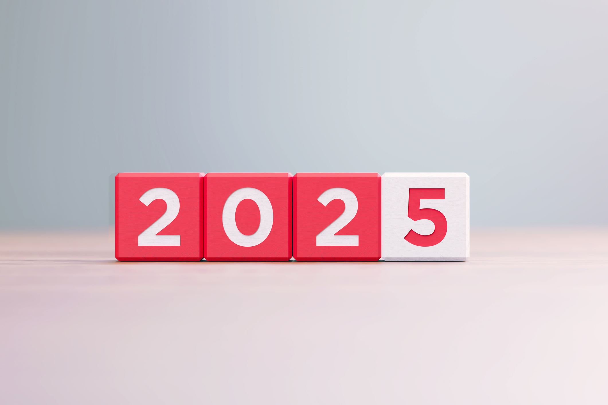 2025 numbers on red and white cubes
