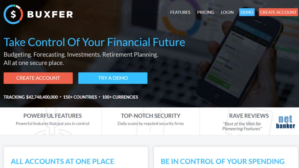 Buxfer website screenshot (March 2025)