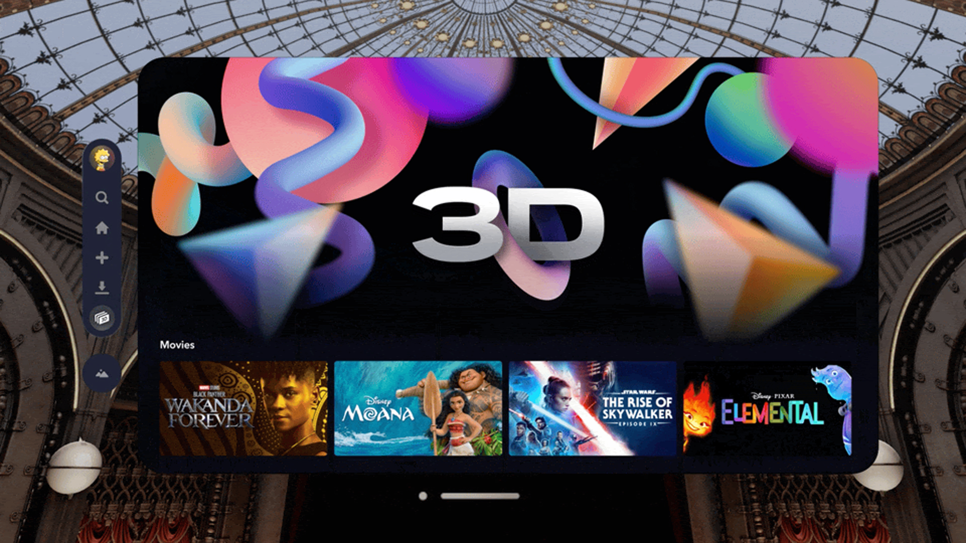 A screenshot of Disney Plus&#039; 3D movies functionality on the Apple Vision Pro headset